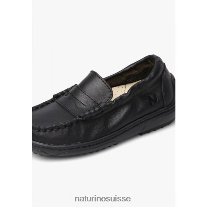 enfants polo états-unis T88FLL113 Naturino mocassins en cuir de veau noir