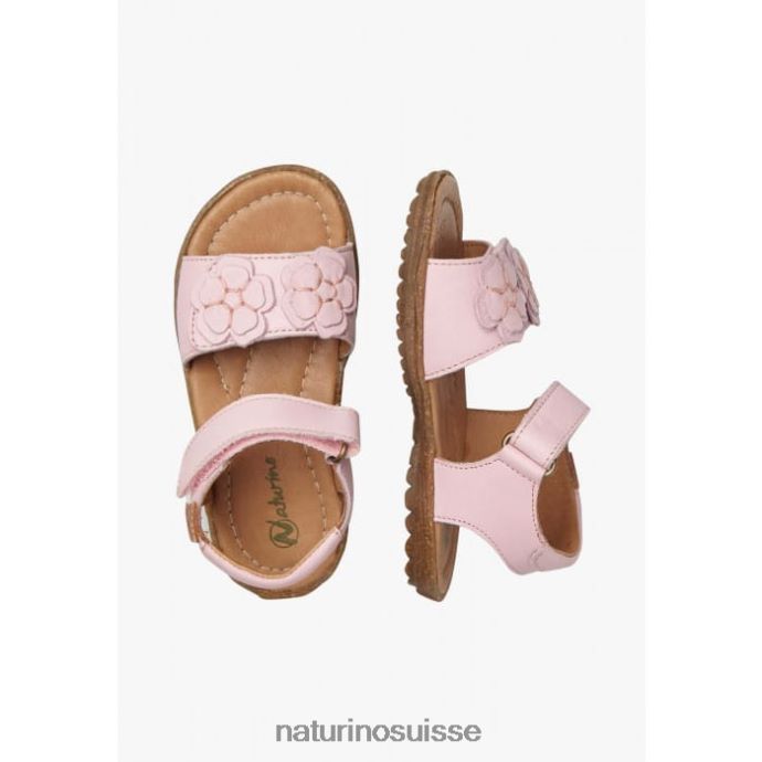 enfants bégonia T88FLL229 Naturino sandales en cuir nappa avec fleurs appliquées rose