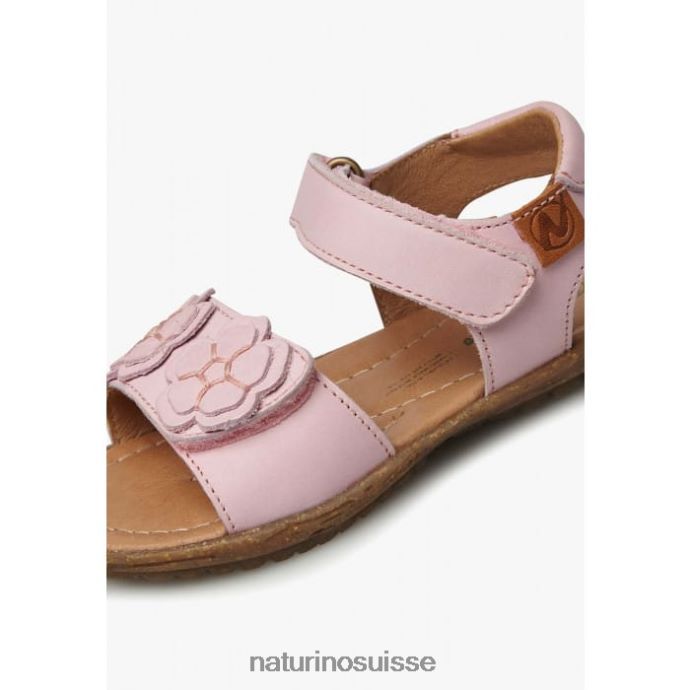 enfants bégonia T88FLL229 Naturino sandales en cuir nappa avec fleurs appliquées rose
