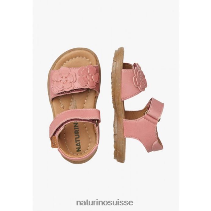 enfants bégonia T88FLL231 Naturino sandales en cuir nappa avec fleurs appliquées rose pétant