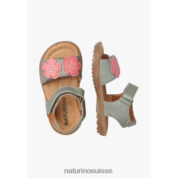 enfants bégonia T88FLL248 Naturino sandales en cuir nappa avec fleurs appliquées vert-rose