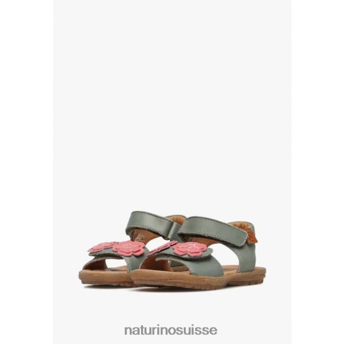 enfants bégonia T88FLL248 Naturino sandales en cuir nappa avec fleurs appliquées vert-rose