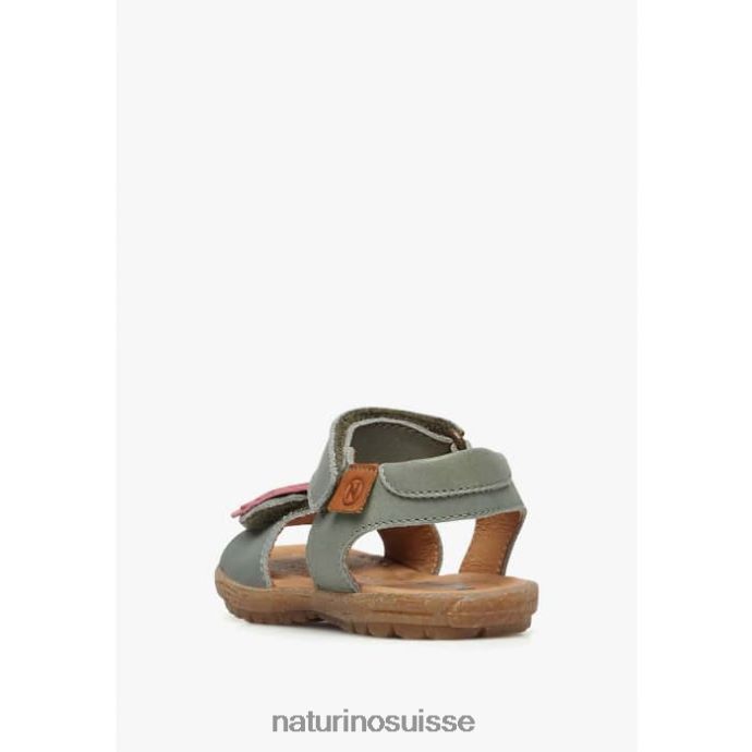 enfants bégonia T88FLL248 Naturino sandales en cuir nappa avec fleurs appliquées vert-rose