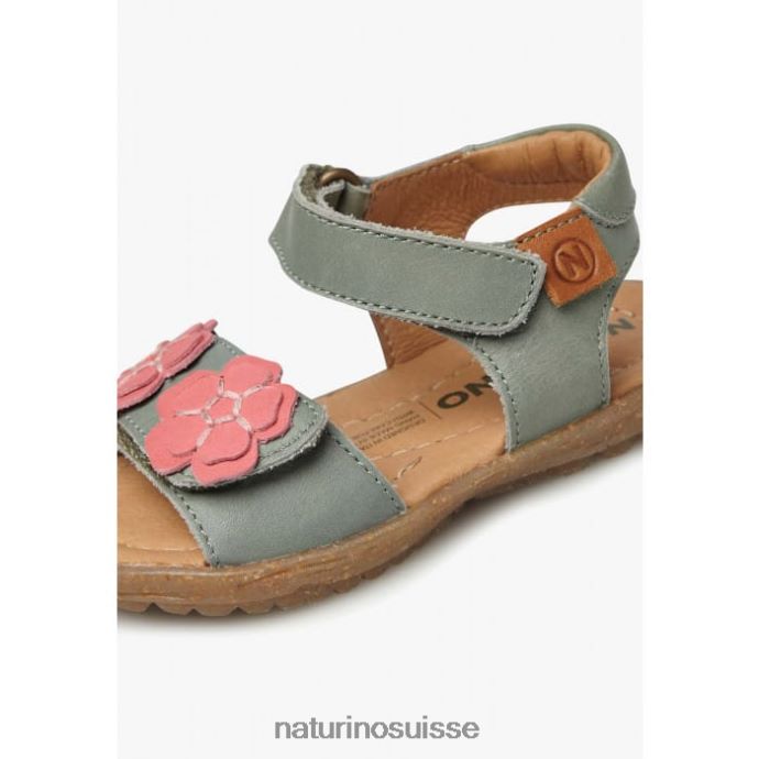 enfants bégonia T88FLL248 Naturino sandales en cuir nappa avec fleurs appliquées vert-rose