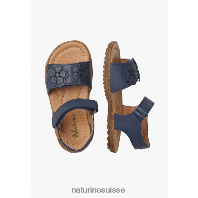 enfants bégonia T88FLL334 Naturino sandales en cuir nappa avec fleurs appliquées marine