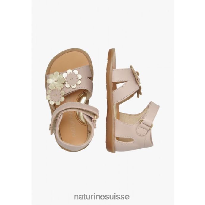 enfants carrière T88FLL552 Naturino sandales en cuir avec fleurs appliquées rose poudré