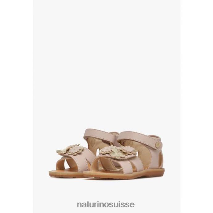 enfants carrière T88FLL552 Naturino sandales en cuir avec fleurs appliquées rose poudré