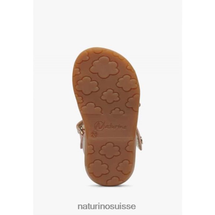 enfants carrière T88FLL552 Naturino sandales en cuir avec fleurs appliquées rose poudré