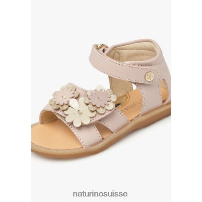 enfants carrière T88FLL552 Naturino sandales en cuir avec fleurs appliquées rose poudré