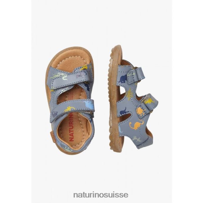 enfants ciel T88FLL325 Naturino sandales en cuir avec imprimé dinosaure bleu ciel