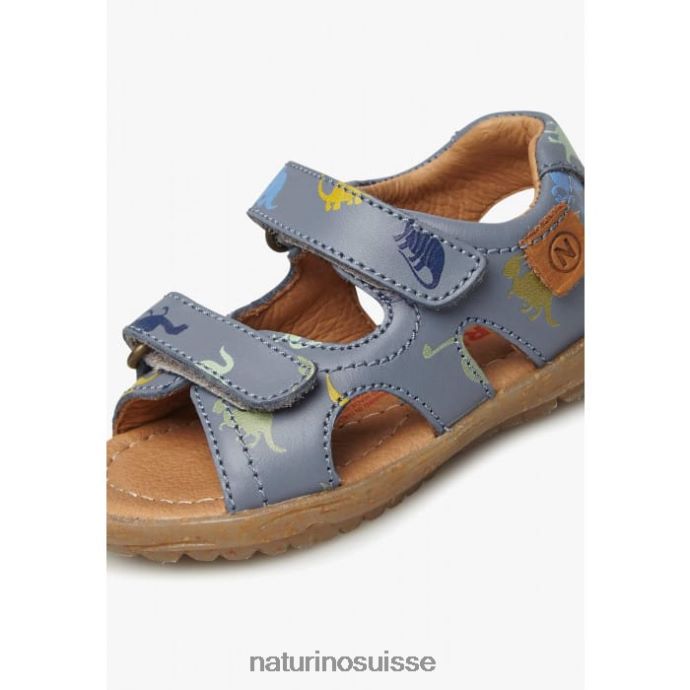 enfants ciel T88FLL325 Naturino sandales en cuir avec imprimé dinosaure bleu ciel
