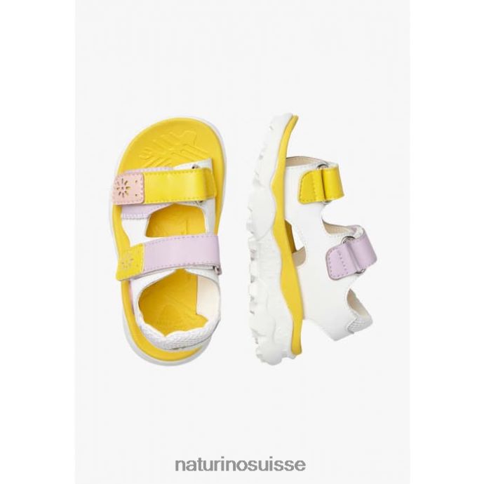 enfants gaho junior T88FLL29 Naturino sandales actives en similicuir blanc-jaune-rose