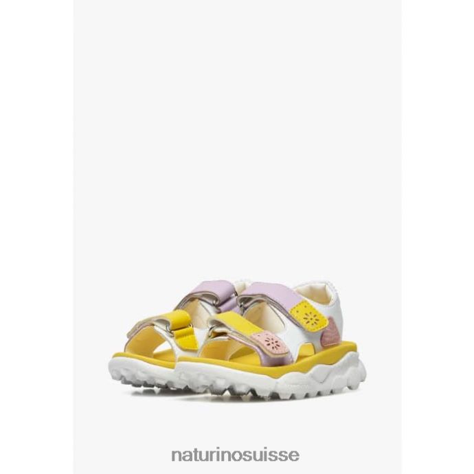 enfants gaho junior T88FLL29 Naturino sandales actives en similicuir blanc-jaune-rose