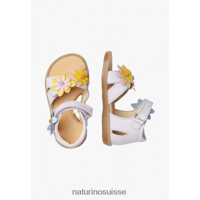 enfants giamima T88FLL235 Naturino sandales en cuir avec fleurs appliquées lilas