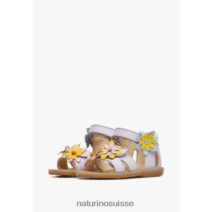enfants giamima T88FLL235 Naturino sandales en cuir avec fleurs appliquées lilas