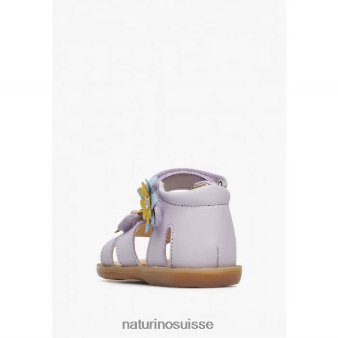 enfants giamima T88FLL235 Naturino sandales en cuir avec fleurs appliquées lilas