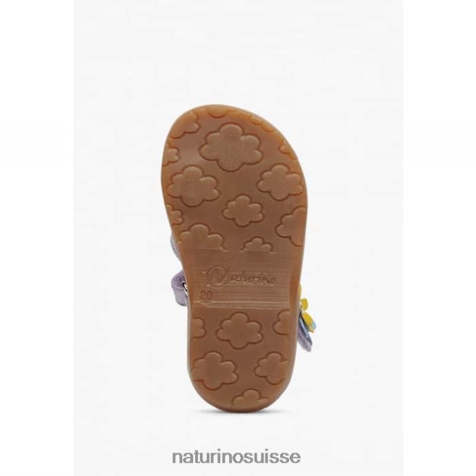 enfants giamima T88FLL235 Naturino sandales en cuir avec fleurs appliquées lilas