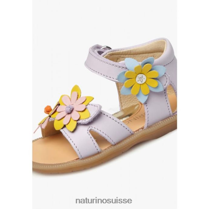 enfants giamima T88FLL235 Naturino sandales en cuir avec fleurs appliquées lilas