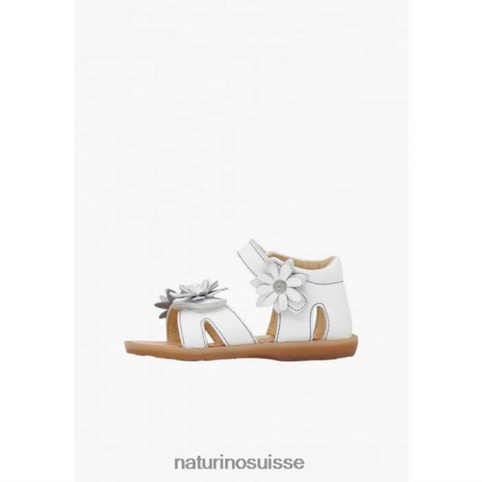enfants giamima T88FLL253 Naturino sandales en cuir avec fleurs appliquées blanc