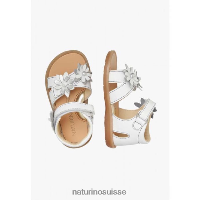 enfants giamima T88FLL253 Naturino sandales en cuir avec fleurs appliquées blanc