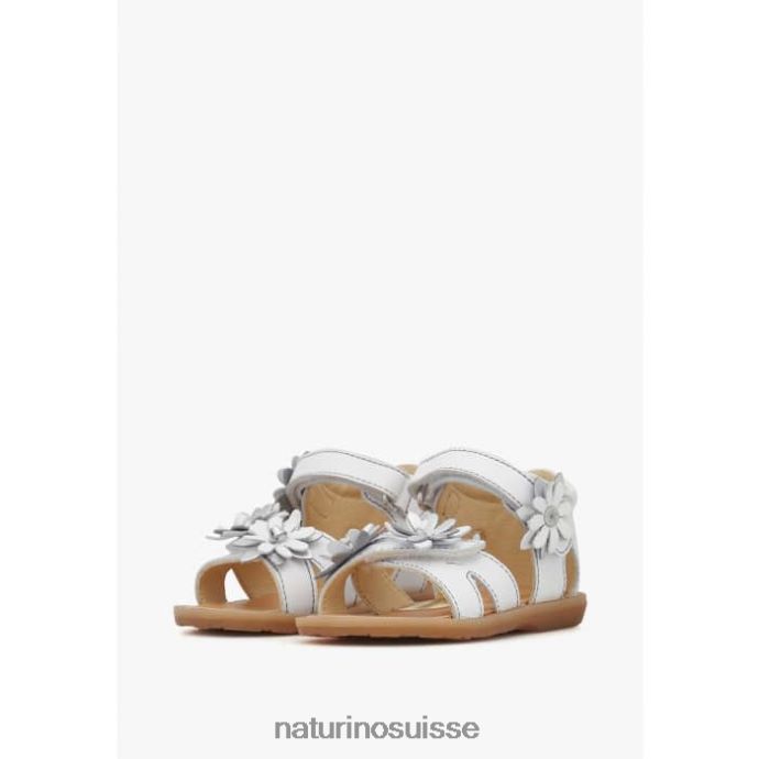 enfants giamima T88FLL253 Naturino sandales en cuir avec fleurs appliquées blanc