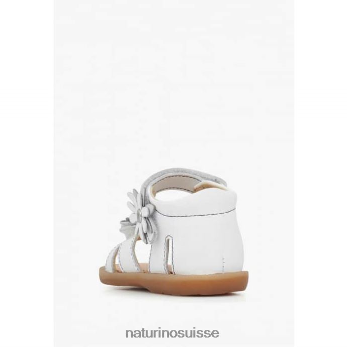 enfants giamima T88FLL253 Naturino sandales en cuir avec fleurs appliquées blanc