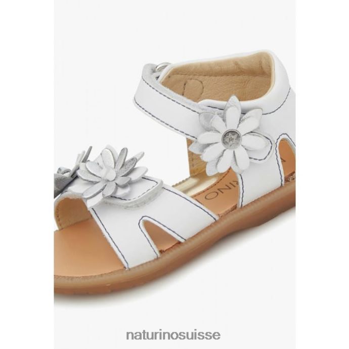 enfants giamima T88FLL253 Naturino sandales en cuir avec fleurs appliquées blanc