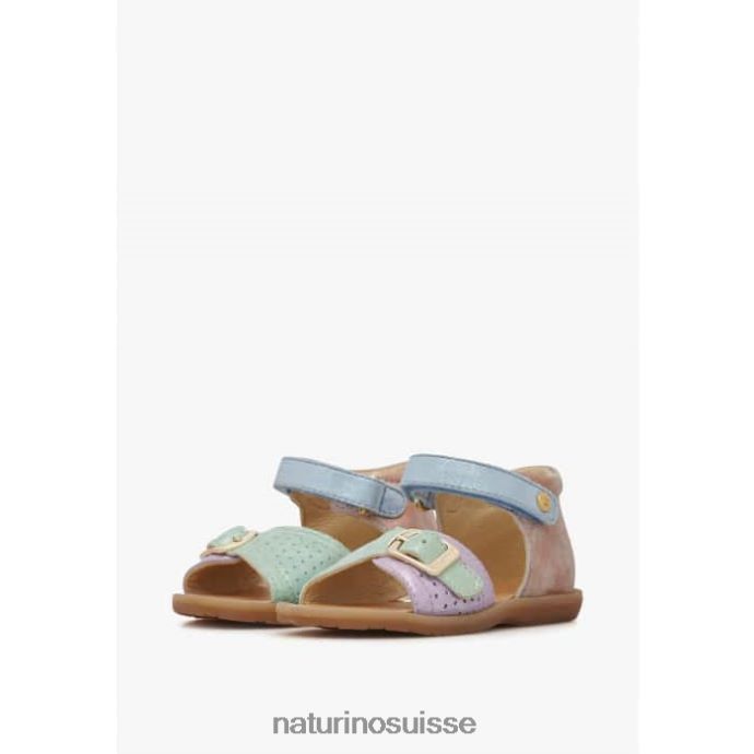 enfants jade T88FLL245 Naturino sandales en cuir et daim rose-bleu clair-vert