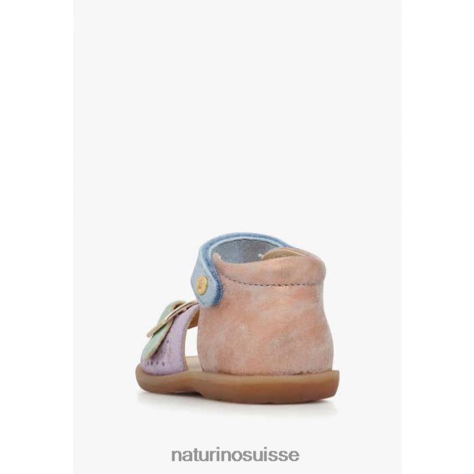 enfants jade T88FLL245 Naturino sandales en cuir et daim rose-bleu clair-vert