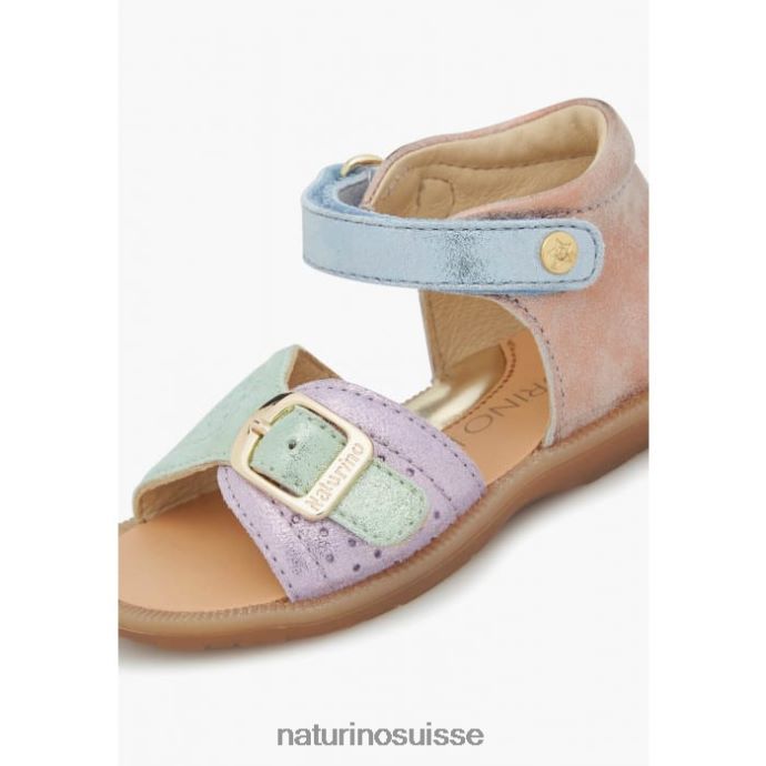 enfants jade T88FLL245 Naturino sandales en cuir et daim rose-bleu clair-vert