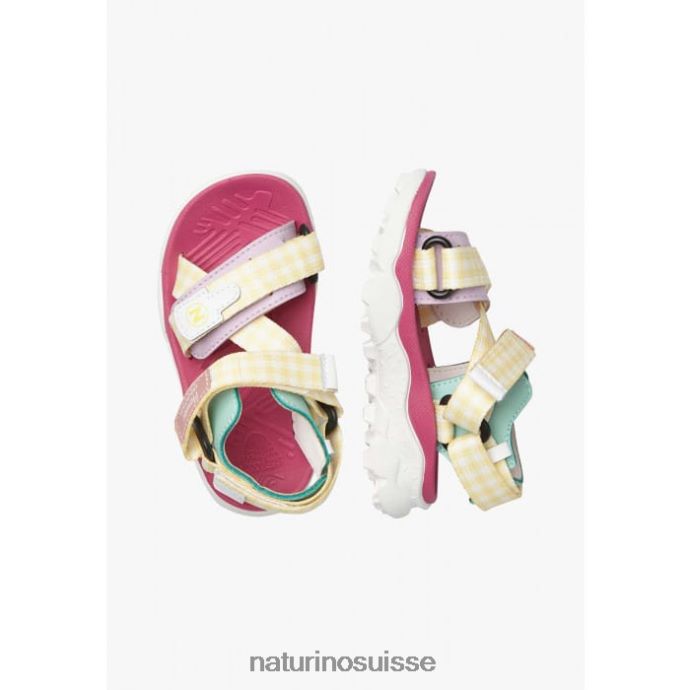 enfants nazca 2 junior T88FLL26 Naturino sandales actives en similicuir et tissu jaune-rose