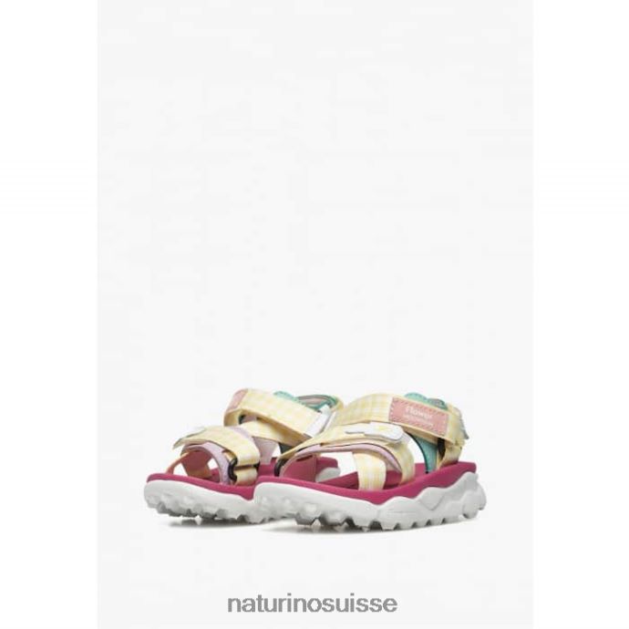 enfants nazca 2 junior T88FLL26 Naturino sandales actives en similicuir et tissu jaune-rose