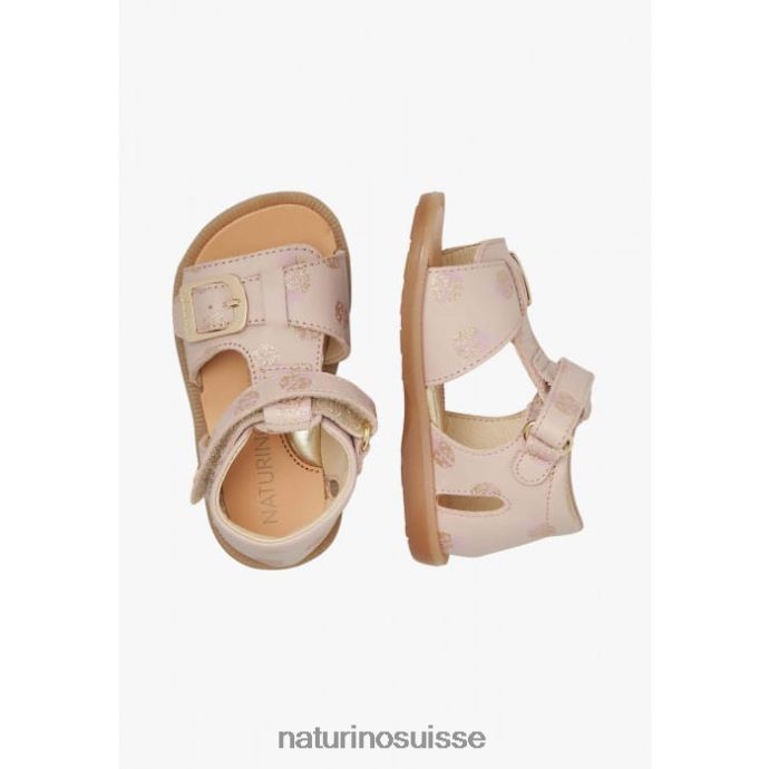 enfants quartz T88FLL230 Naturino sandales en cuir avec imprimé pailleté rose poudré