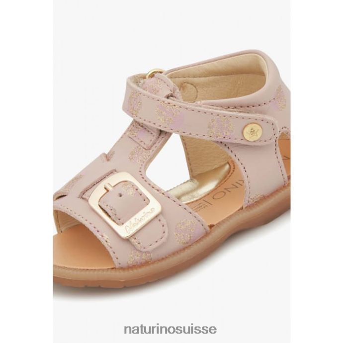 enfants quartz T88FLL230 Naturino sandales en cuir avec imprimé pailleté rose poudré