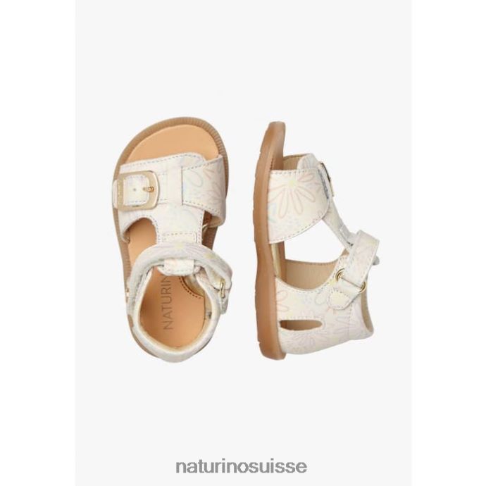 enfants quartz T88FLL549 Naturino sandales en cuir avec imprimé fleuri lait