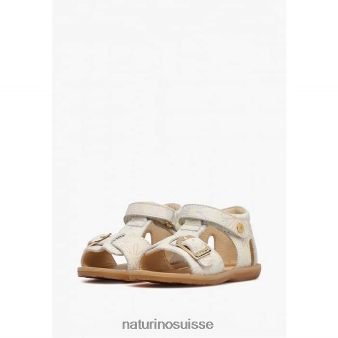enfants quartz T88FLL549 Naturino sandales en cuir avec imprimé fleuri lait