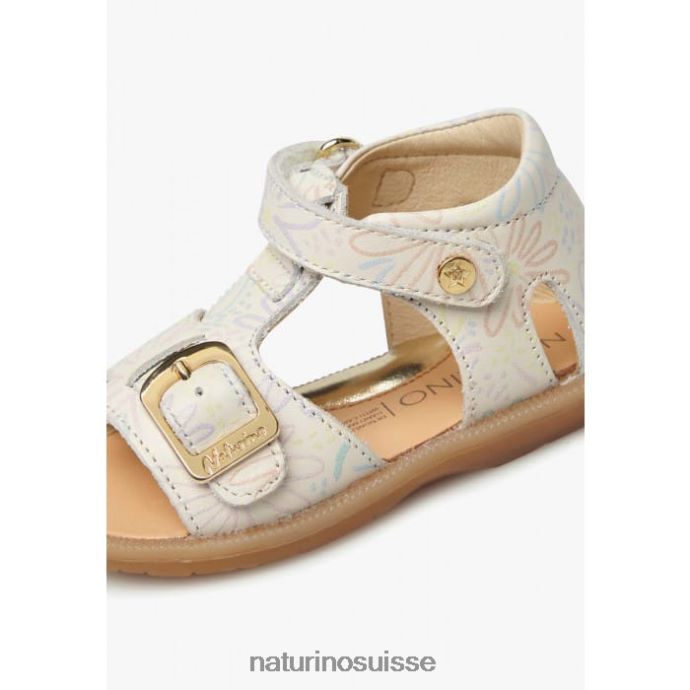 enfants quartz T88FLL549 Naturino sandales en cuir avec imprimé fleuri lait