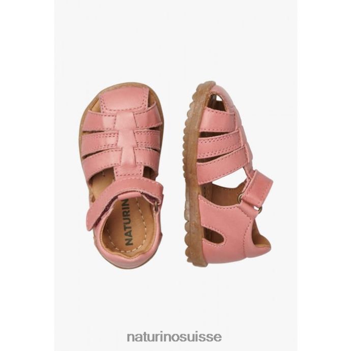 enfants voir T88FLL241 Naturino sandales semi-fermées en cuir rose pétant