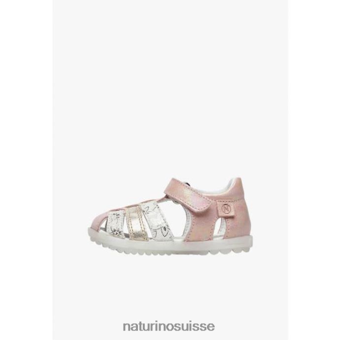 enfants voir T88FLL249 Naturino sandales semi-fermées en cuir métallisé rose-platine