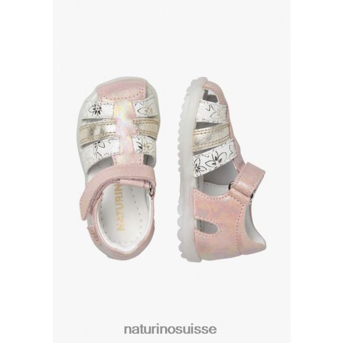 enfants voir T88FLL249 Naturino sandales semi-fermées en cuir métallisé rose-platine