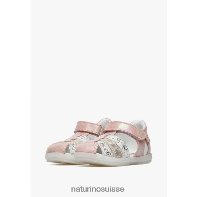enfants voir T88FLL249 Naturino sandales semi-fermées en cuir métallisé rose-platine