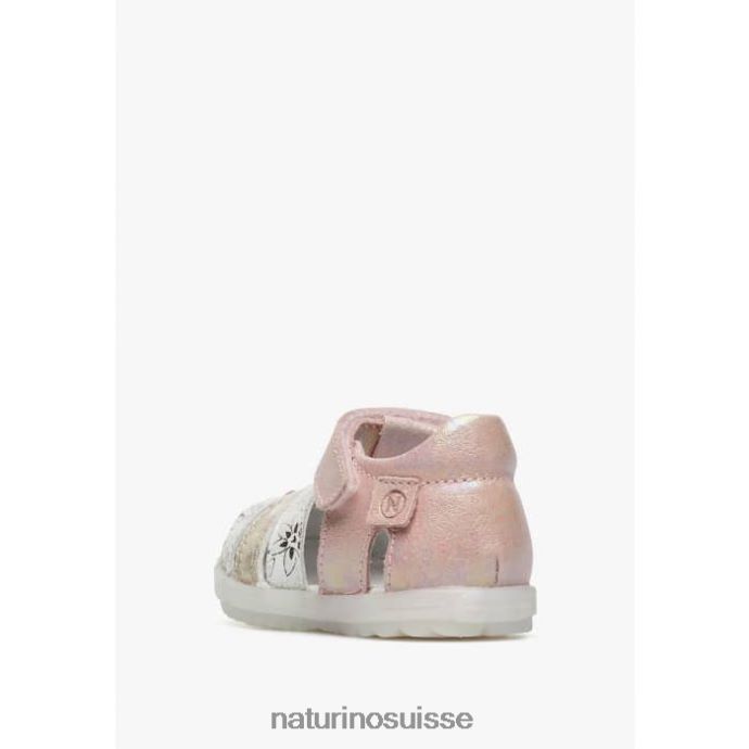 enfants voir T88FLL249 Naturino sandales semi-fermées en cuir métallisé rose-platine