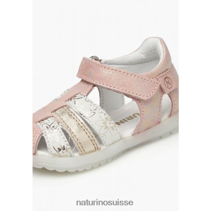 enfants voir T88FLL249 Naturino sandales semi-fermées en cuir métallisé rose-platine