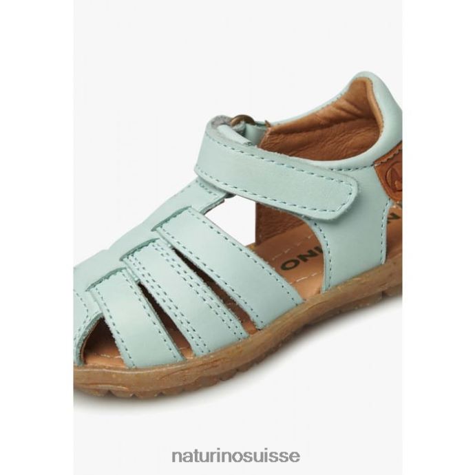 enfants voir T88FLL251 Naturino sandales semi-fermées en cuir vert aqua