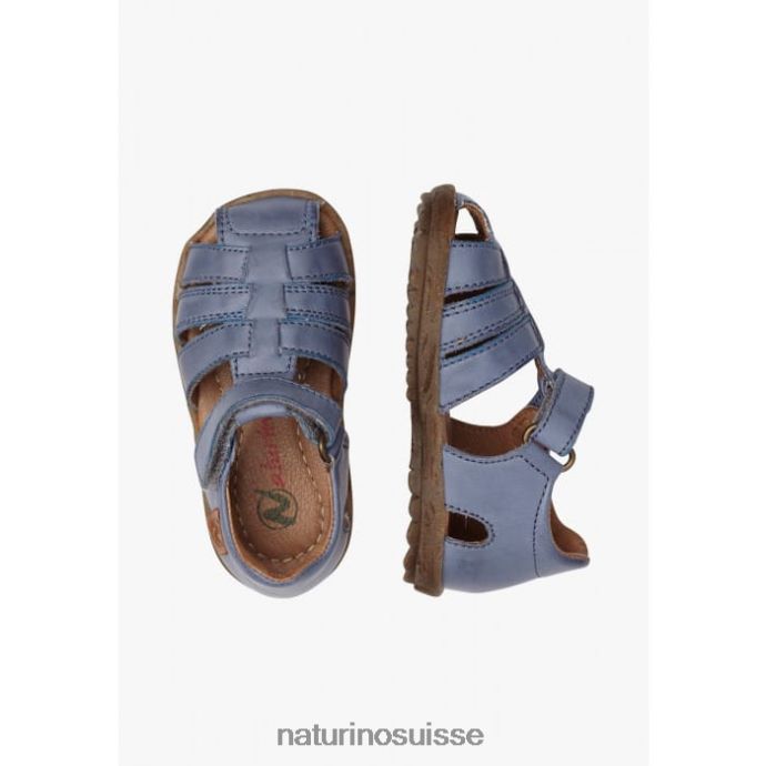 enfants voir T88FLL272 Naturino sandales semi-fermées en cuir bleu ciel