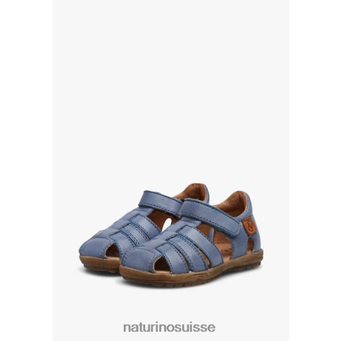 enfants voir T88FLL272 Naturino sandales semi-fermées en cuir bleu ciel