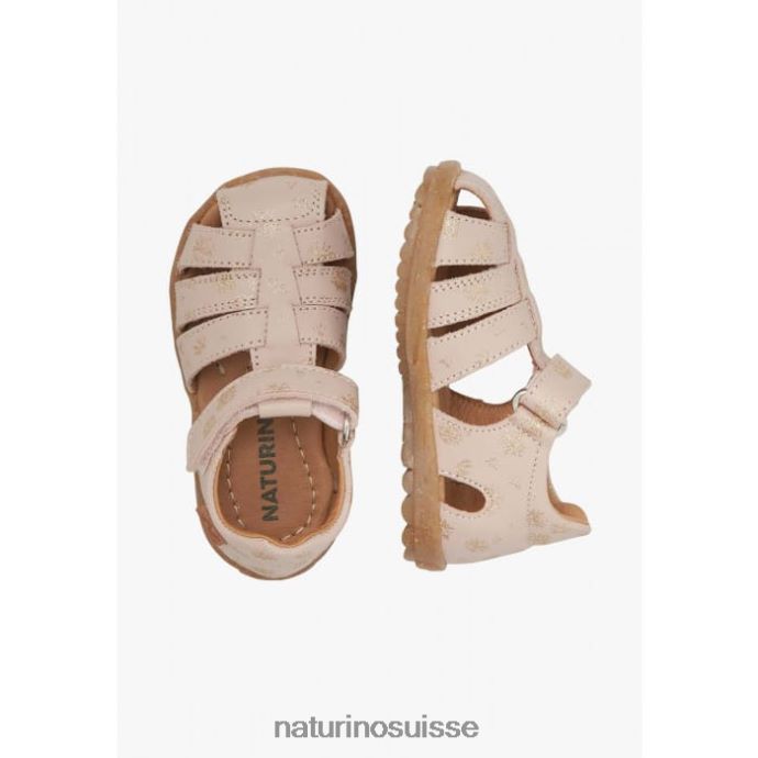 enfants voir T88FLL298 Naturino sandales en cuir avec imprimé pailleté rose poudré