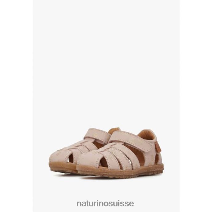 enfants voir T88FLL298 Naturino sandales en cuir avec imprimé pailleté rose poudré