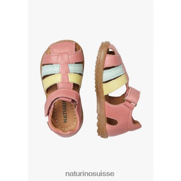enfants voir T88FLL302 Naturino sandales semi-fermées en cuir rose-jaune