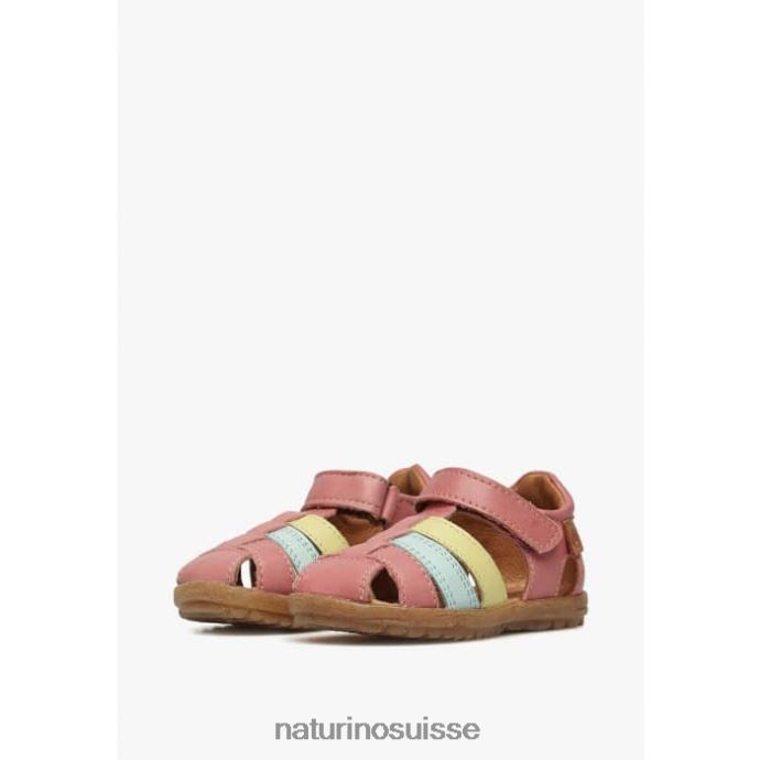 enfants voir T88FLL302 Naturino sandales semi-fermées en cuir rose-jaune